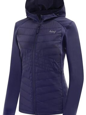 Baleaf Women's Navy Hooded Hybrid Puffer Jacket
